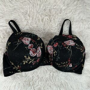 Torrid Curve Black Floral Lace Push Up Plunge Bra 44DDD